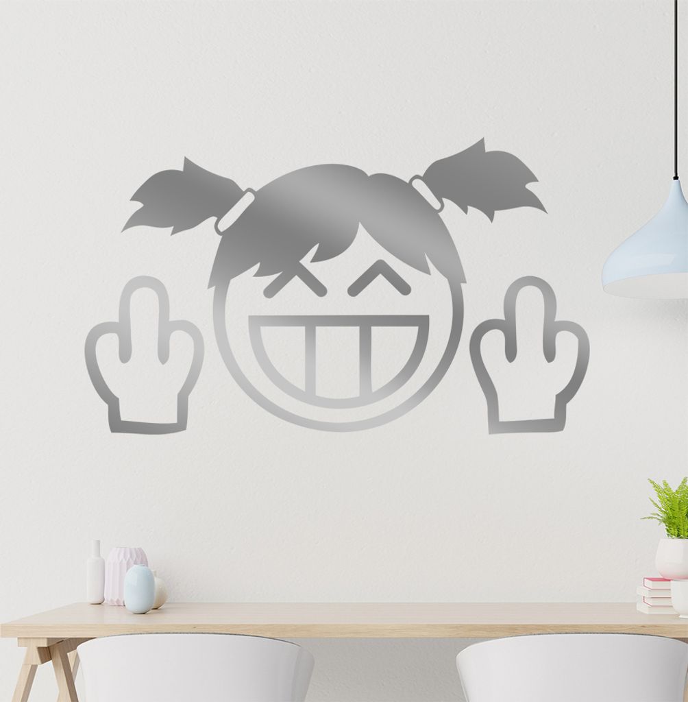 KIWISTAR Fuck you smile Girl - Zopf Mittelfinger Wandtattoo in 6 Größen - Wandaufkleber Wall Sticker - Dekoration, Küche, Wohnzimmer, Schlafzimm...