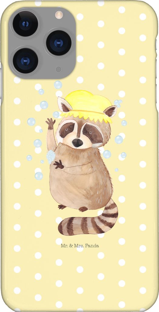 Mr. & Mrs. Panda Iphone 11 Pro Handyhülle Waschbär - Gelb Pastell - Geschenk, Plan, Handy Case, Seifenblasen, Waschen, Premium Kunststoff, Tagtr...