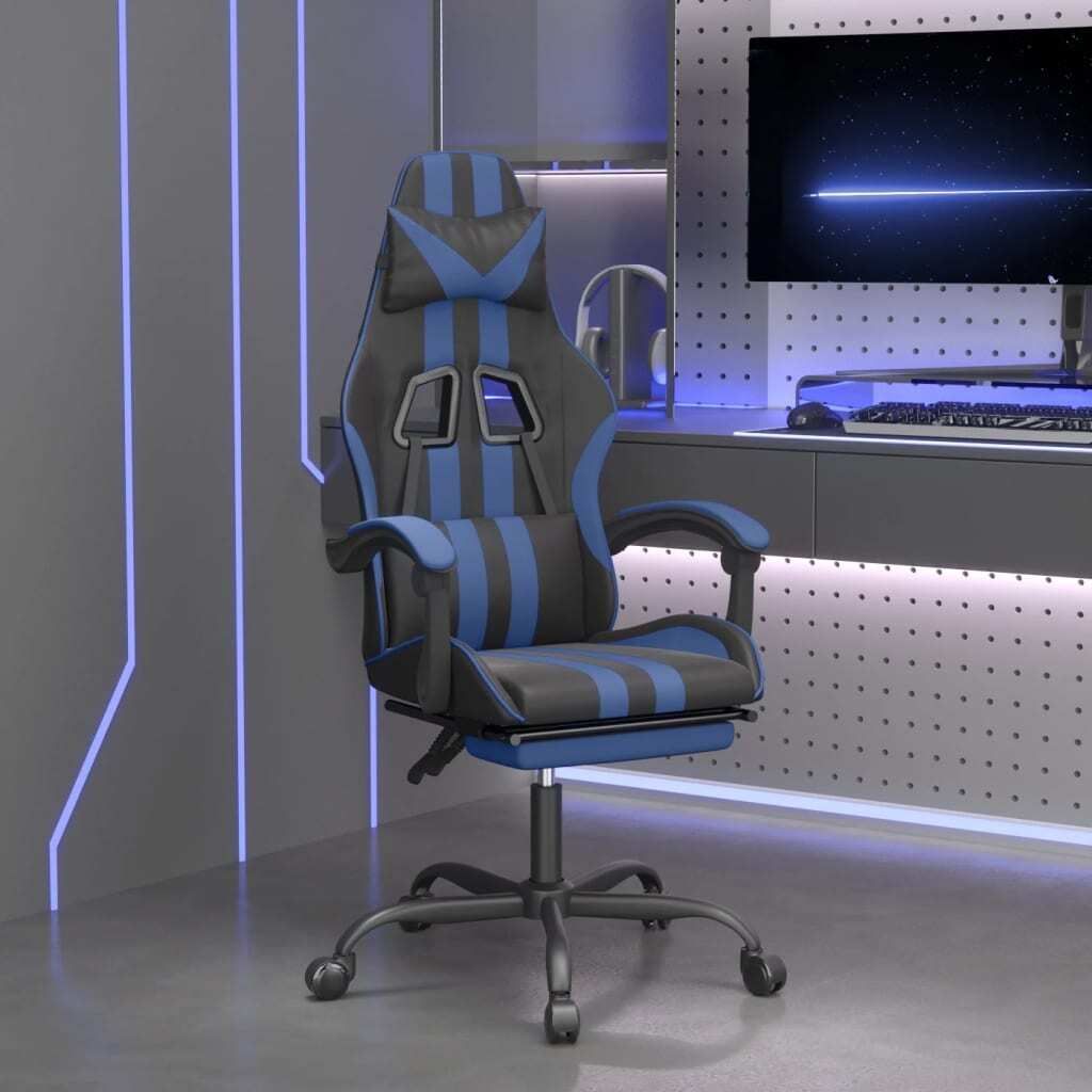 The Living Store Gaming-Stuhl mit Fußstütze Schwarz und Blau Kunstleder
