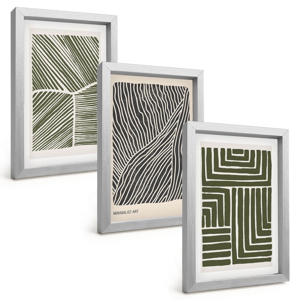 Bilder Set 3-teilig im silbergerahmten Rahmen – Wandbilder 3 Stück – gerahmte Poster für Wohnzimmer, Schlafzimmer und Flur – 20x30 cm – M...