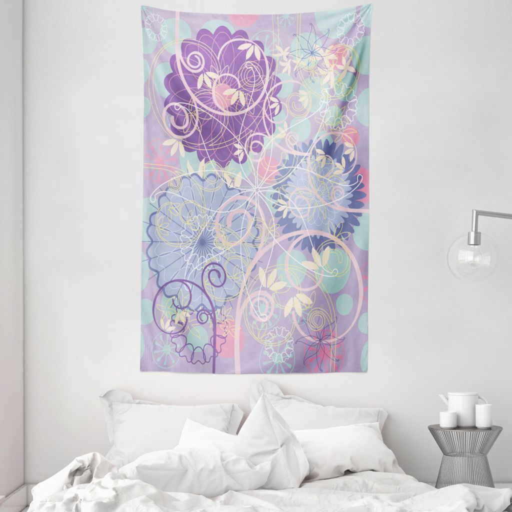 ABAKUHAUS Blumen Wandteppich und Tagesdecke, Löwenzahn-Blätter-Wirbel aus Weiches Mikrofaser Stoff Waschbar ohne Verblassen Digitaldruck, 140 x 2...