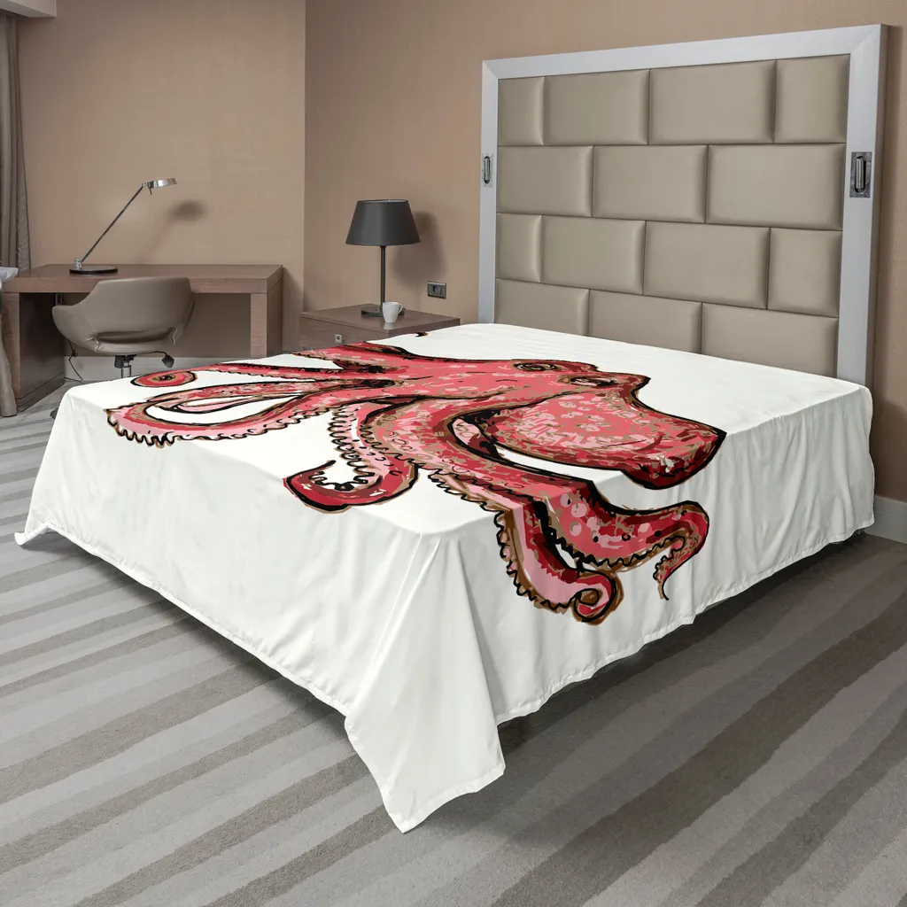 ABAKUHAUS Drap de Lit Pieuvre Rouge Rose 244 x 205 cm en Microfibre Douce