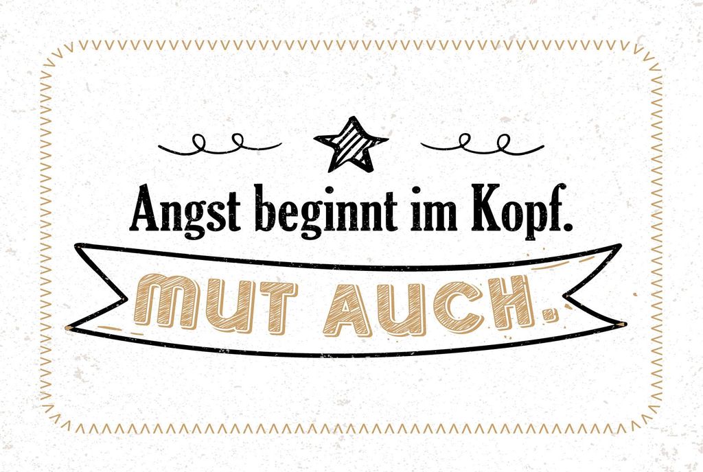 vianmo Holzschild 12x18 cm Angst beginnt im Kopf. Mut auch