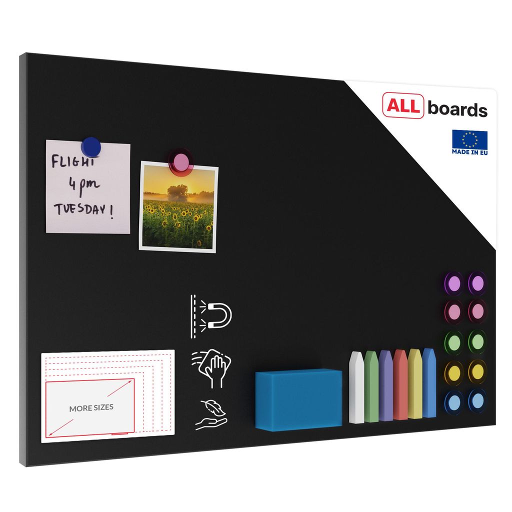Metallische Magnettafel Schwarze Kreidetafel Schreibtafel Produktbild 