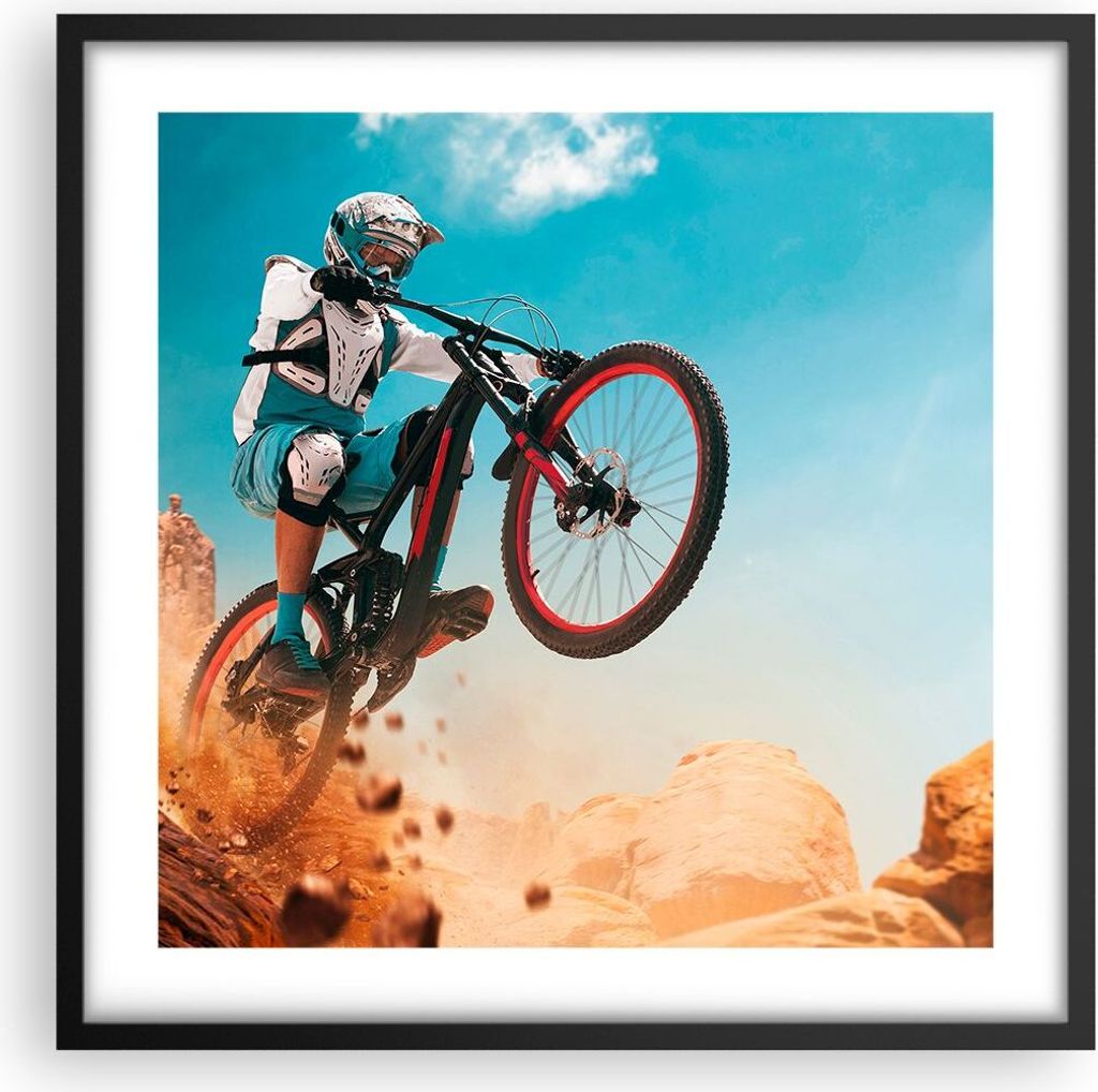 Gerahmtes Poster - Schwarzer Rahmen - Fahrrad Sport Helm - 50x50 cm - Wand Bild - Wanddeko - Wandbilder - Kunstposter - Wandposter - Bilderrahmen -...