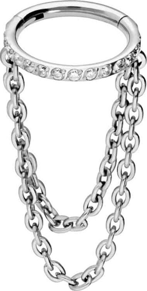 Ohrpiercing, Nasenpiercing, Septum Piercing Titan Segmentring Clicker EINGEFASSTE KRISTALLE + 2 KETTEN Silber Innendurchmesser: 12 mm