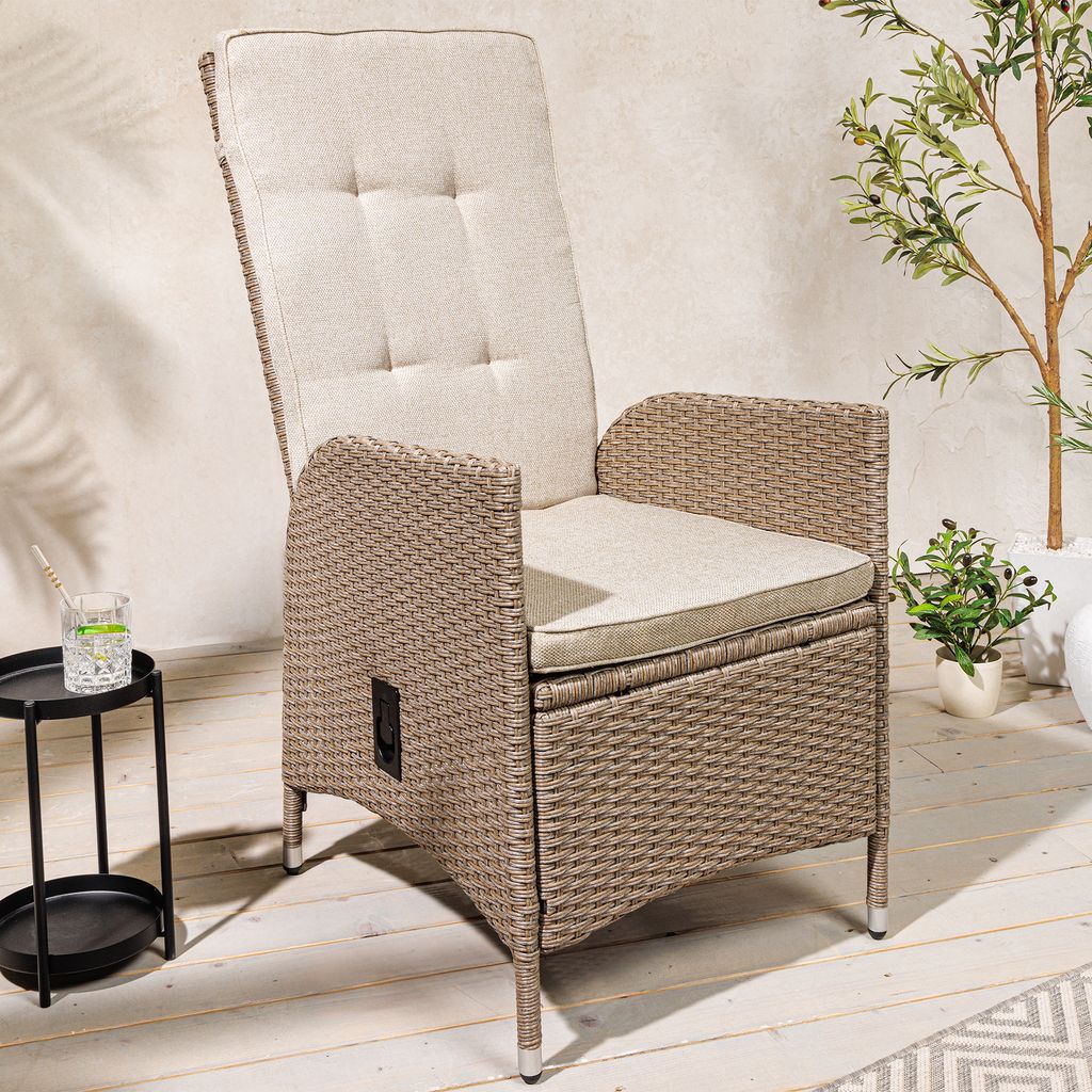 riess-ambiente Outdoor Gartenstuhl SYLT natur beige Polyrattan Hochlehner mit Armlehne verstellbar wetterfest Balkonstuhl Stuhl
