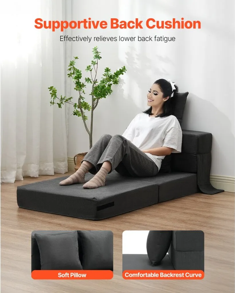 Canapé-lit 3 en 1 modulable gris foncé, design compact spécial studio