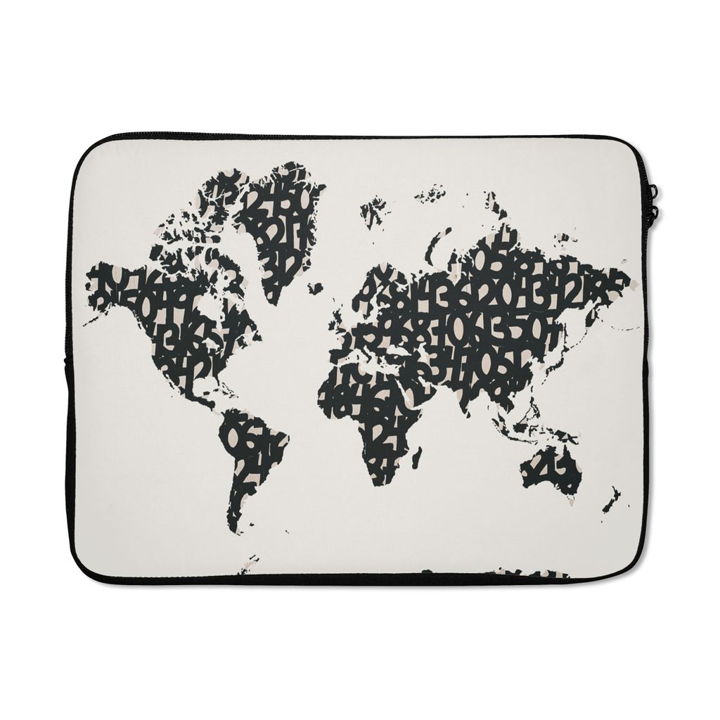 MuchoWow Laptop Hülle 15 Zoll Weltkarte - Zahlen - Schwarz Laptoptasche - Laptoptasche - Sleeve - Rundum-Schutz