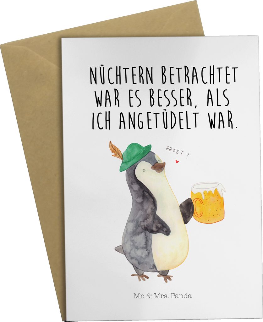 Mr. & Mrs. Panda Grußkarte Pinguin Bier - Weiß - Geschenk, Produktbild 