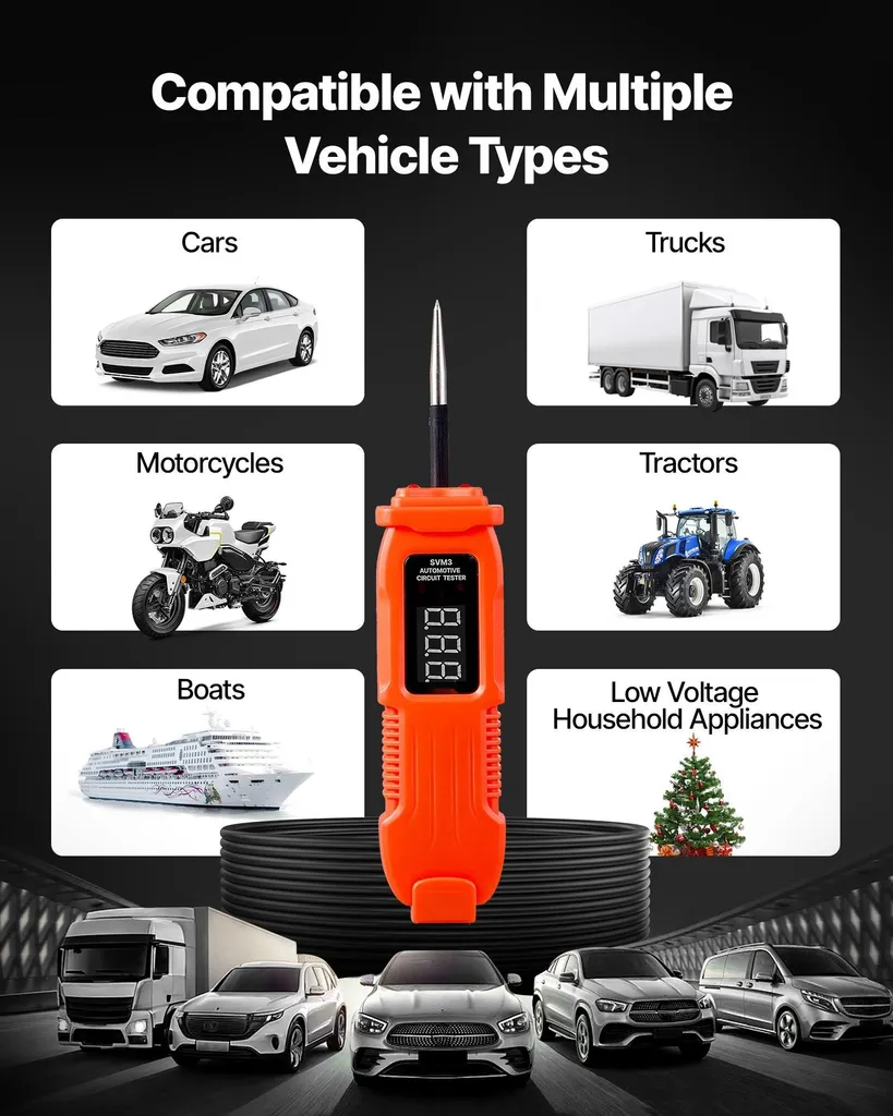 Testeur de tension auto avec écran LED rétroéclairé et boîtier ABS - 3