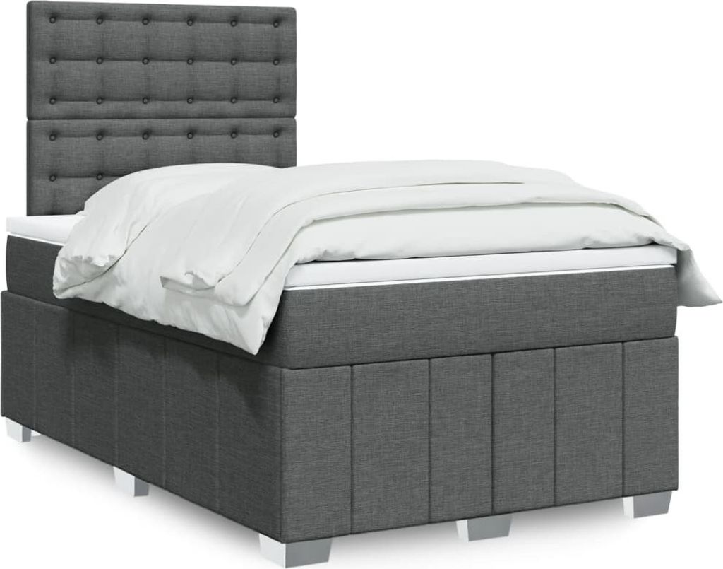Boxspringbett mit Matratze Dunkelgrau 120x190 cm Stoff, Klassische Betten 2024 Neu