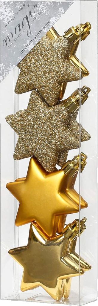 Christbaumschmuck Sterne 6cm Kunststoff 8er Set - Gold Produktbild 
