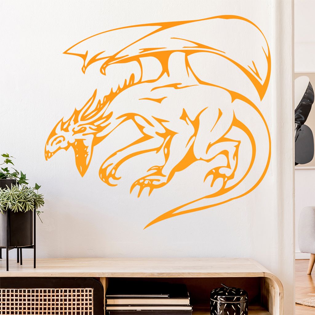 Drachen Angriff Wandtattoo in 6 Größen - Wandaufkleber Wall Sticker - Dekoration, Küche, Wohnzimmer, Schlafzimmer, Badezimmer