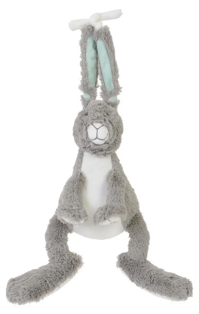 Doudou Lapin Musique Happy Horse - Cadeau de Naissance Idéal 24 cm Gris