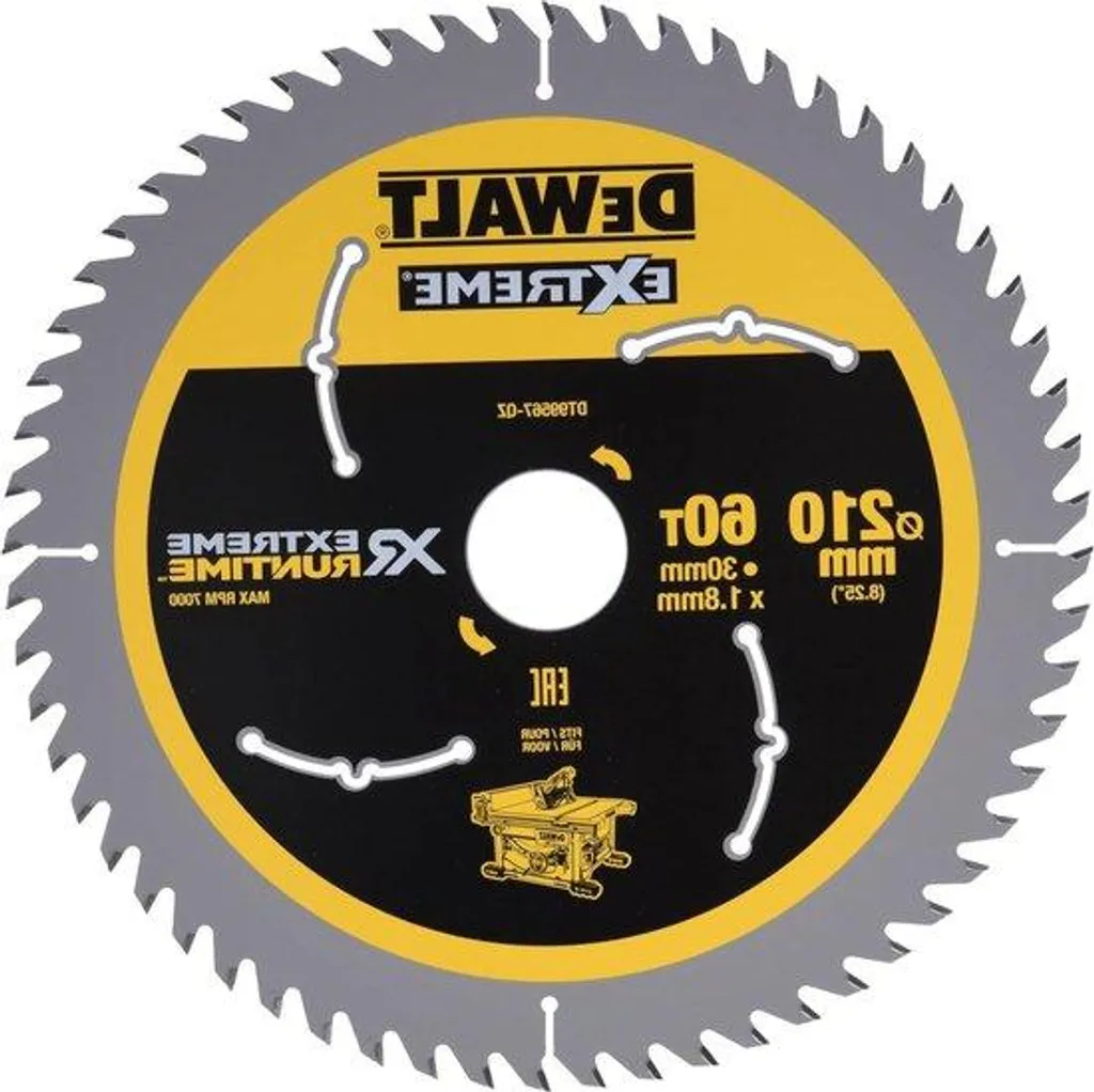 Lame 210 mm 60 dents angle 20 degrés pour coupes de finition sans éclat