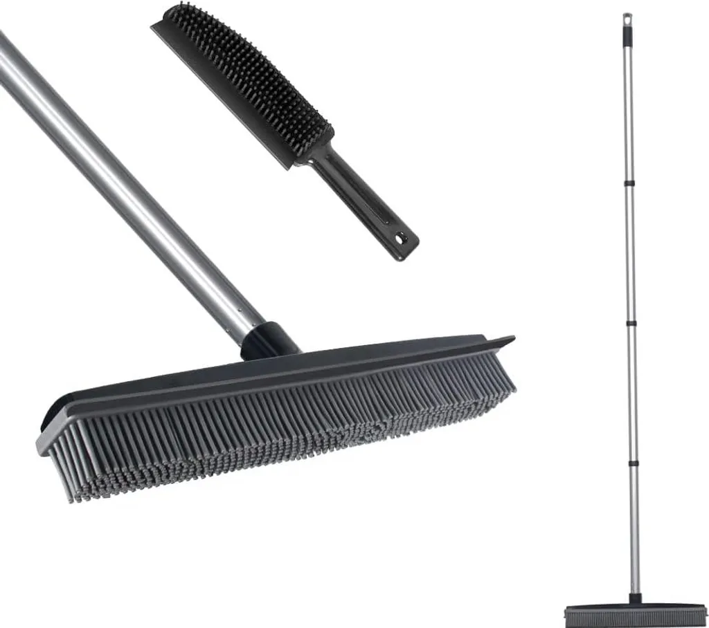 Brosse à tapis en caoutchouc et balai ramasse-poils pour sols souples