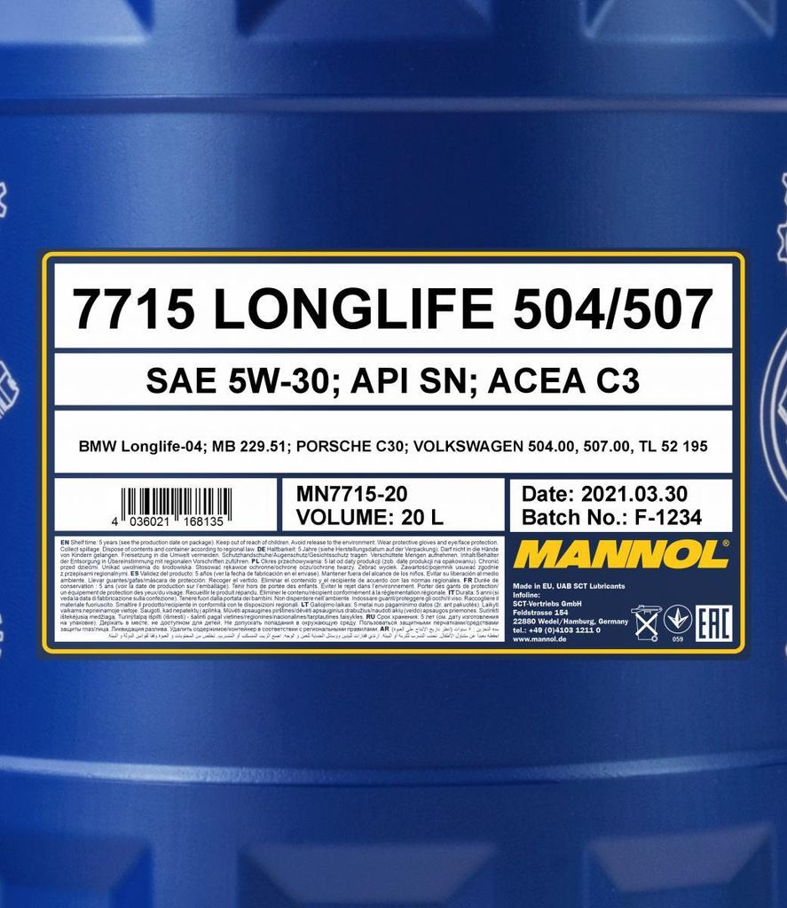 A close-up of a blue plastic container with a label detailing product information.