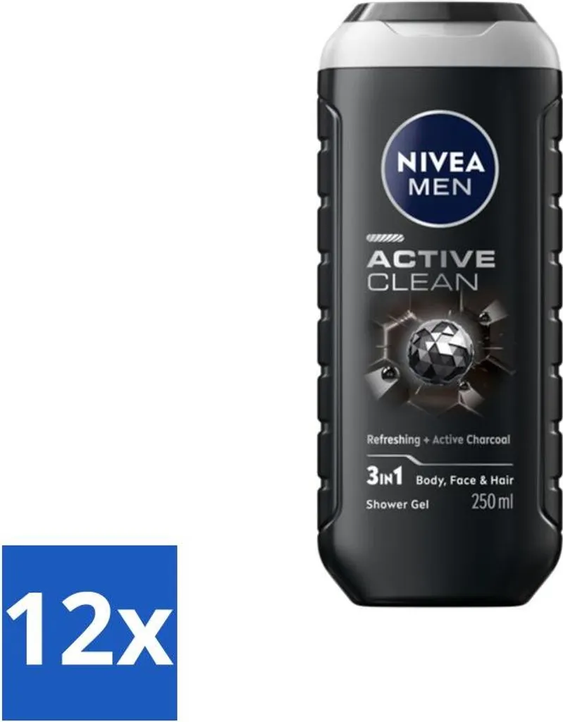 Set 12 Gel Doccia Nivea Men Active Clean - Pulizia Profonda 3-in-1