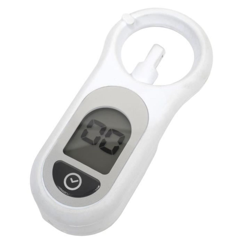 A digital timer with a hanging loop.