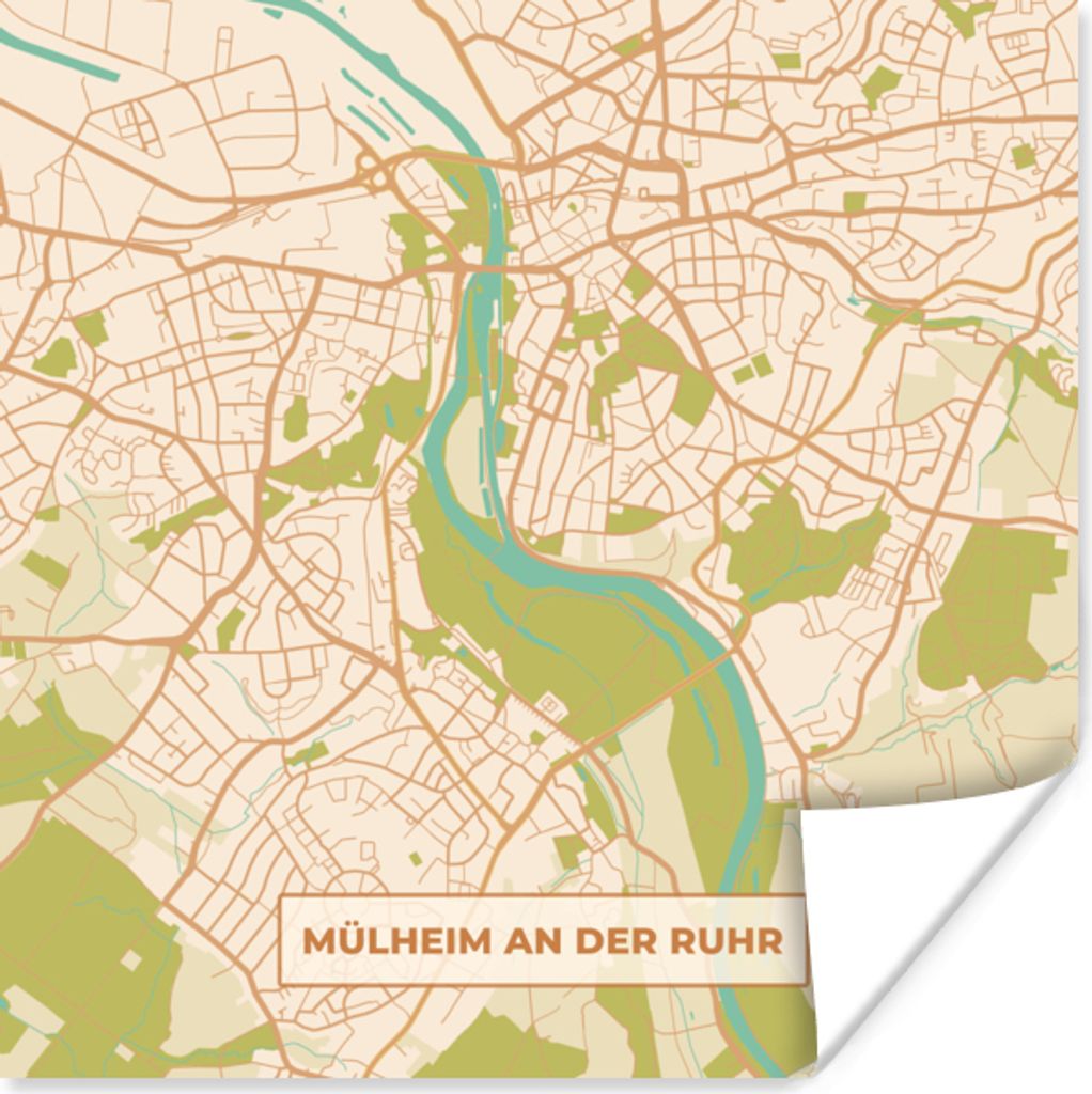MuchoWow Poster Karte - Mülheim an der Ruhr - Vintage - Stadtplan 50x50 cm - Wohnzimmerdekoration