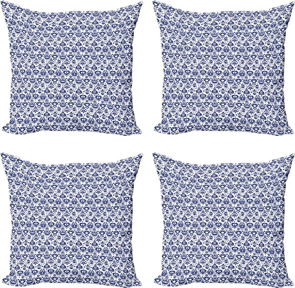 ABAKUHAUS Navy blau Kissenbezug Set (4 Stück), Vintage Ikat, Moderner Doppelseitiger Digitaldruck, 45 cm x 45 cm, Blau Weiss