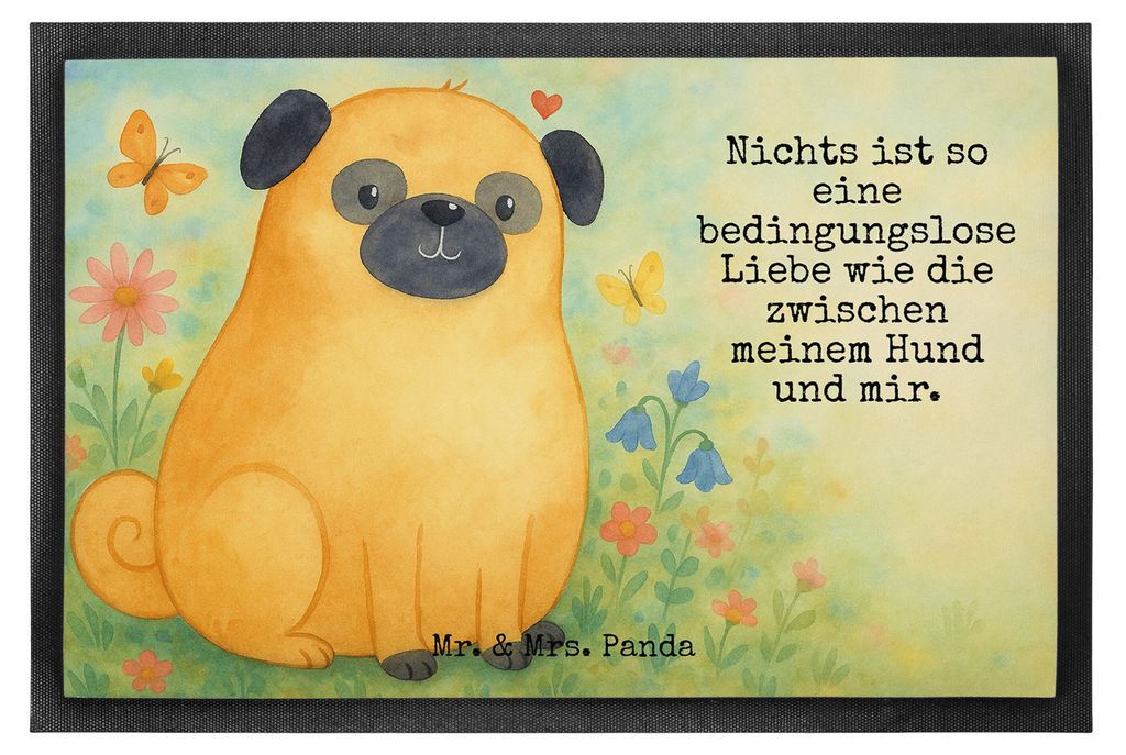 Mr. & Mrs. Panda Schmutzfangmatte Mops Design 60 x 90 cm - Weiß - Geschenk, Liebe, Pure, Fussmatte, Sauberlaufmatte, Hund, Fußabtreter, Sprüche,...