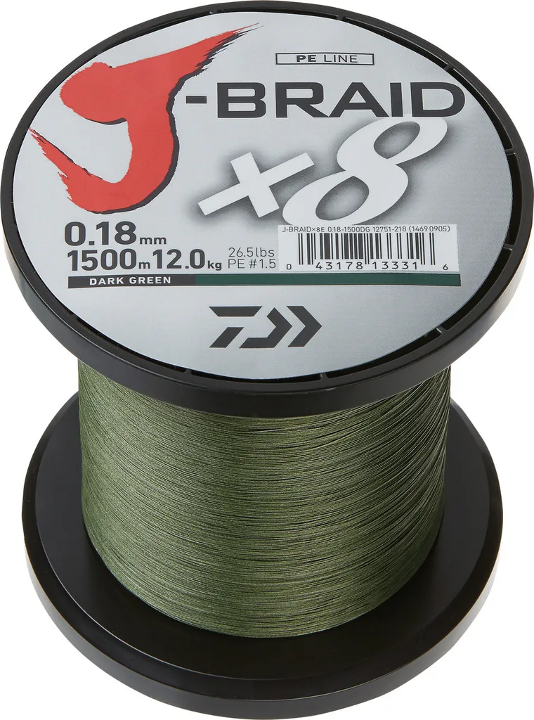Daiwa J-Braid X8 Vert Foncé 3000m Tresse Souple et Résistante 18kg