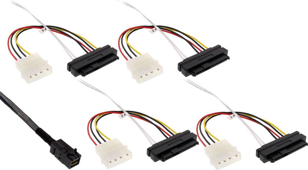 InLine Mini SAS HD Kabel, SFF-8643 zu 4x SFF-8482 (29-pol.) + Strom, 0,5m (27632A)