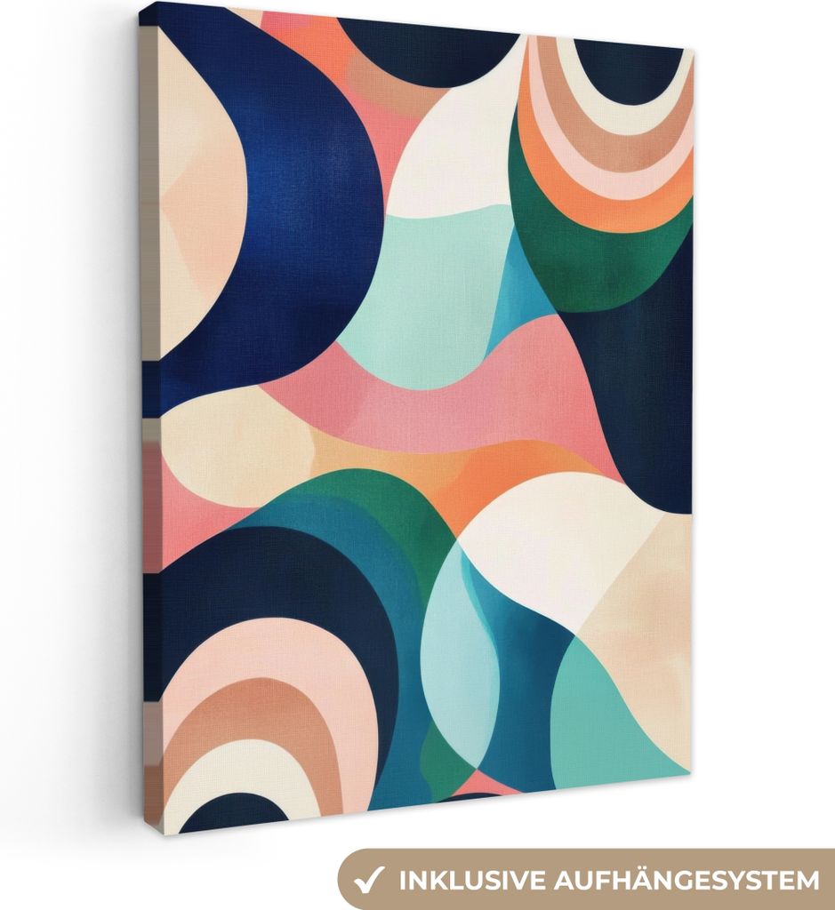 Leinwand Bilder 60x80 cm - Eklektisch - Abstrakt - Blau - Rosa, Bild Modern, Wanddeko, Gemälde