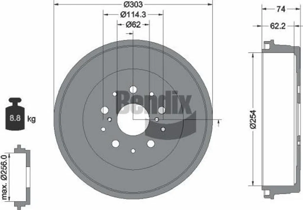 Tambour de frein Bendix BDM1113 fiable pour Toyota Hilux OE 424310K080