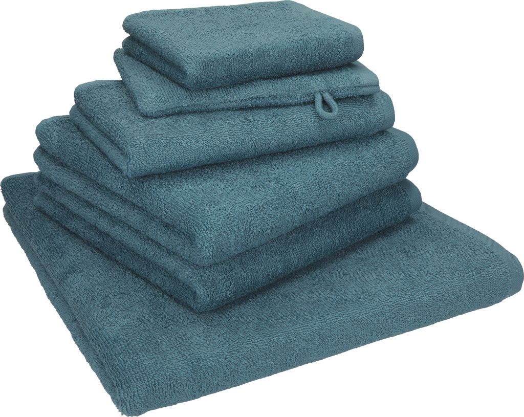 Betz 6-tlg. Handtuch-Set BERLIN 1 Liegetuch 2 Handtücher 1 Gästetuch 1 Seiftuch 1 Waschhandschuh 100% Baumwolle – Farbe: taubenblau
