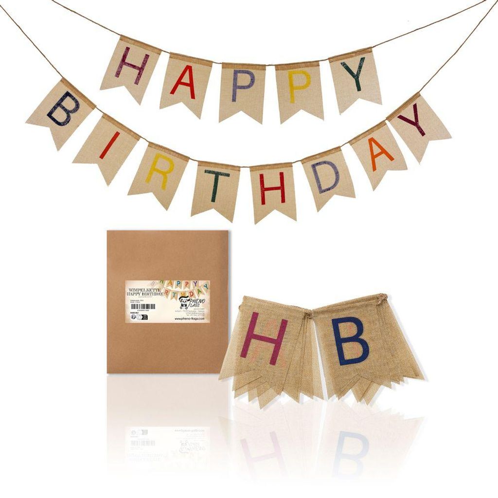 PHENO FLAGS Happy Birthday Stoff-Wimpelketten (2m und 2,5m) Produktbild 
