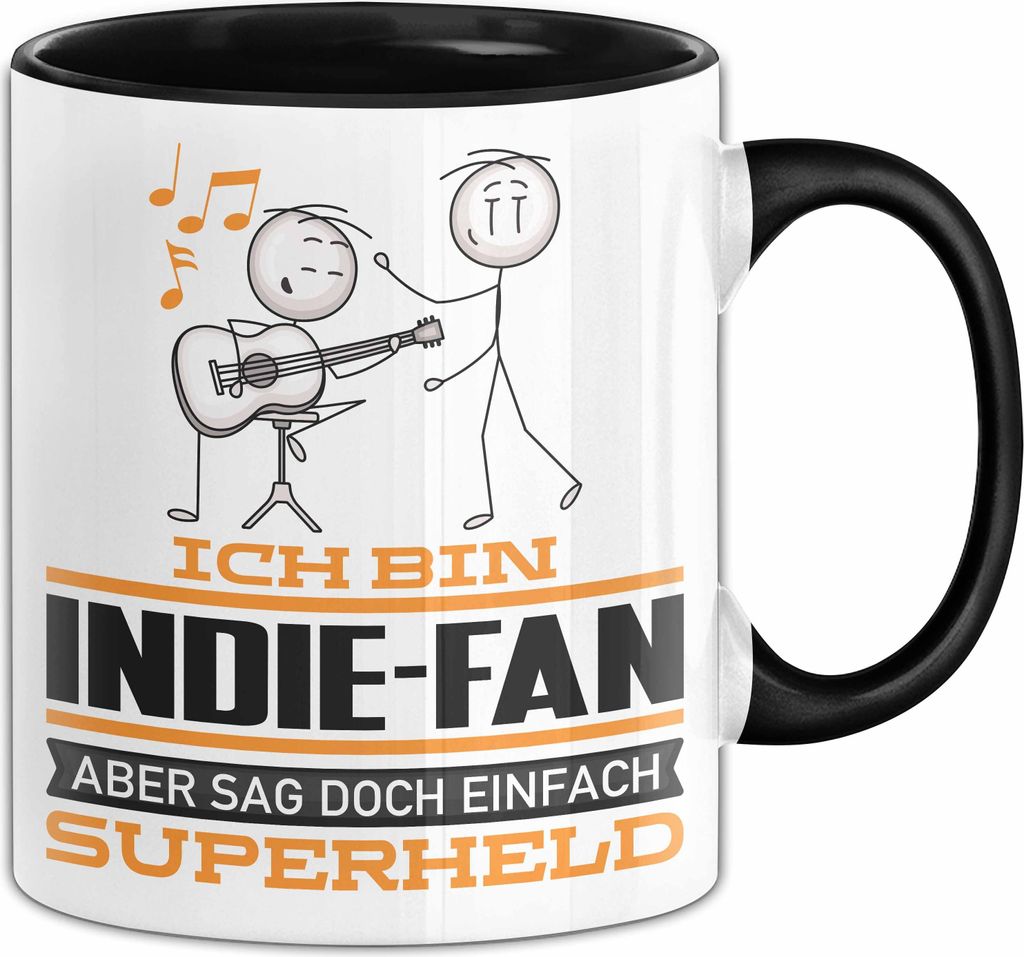 Indie-Fan Geschenk Tasse Ich Bin Indie-Fan Aber Sag Doch Einfach Superheld Lustige Geschenkdiee für Indie-Fan Kaffee-Becher (Schwarz)