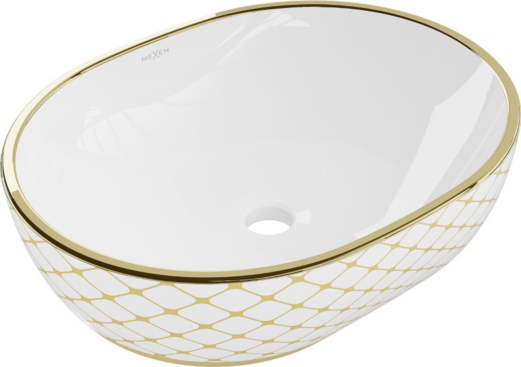 Mexen Viki umywalka nablatowa 48 x 35 cm, biała/złota wzór Zdjęcie produktu 