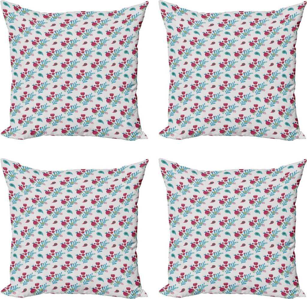 ABAKUHAUS orientalisch Kissenbezug Set (4 Stück), Blumen Paisley Inspired, Moderner Doppelseitiger Digitaldruck, 60 cm x 60 cm, Pale Grau Multicolor