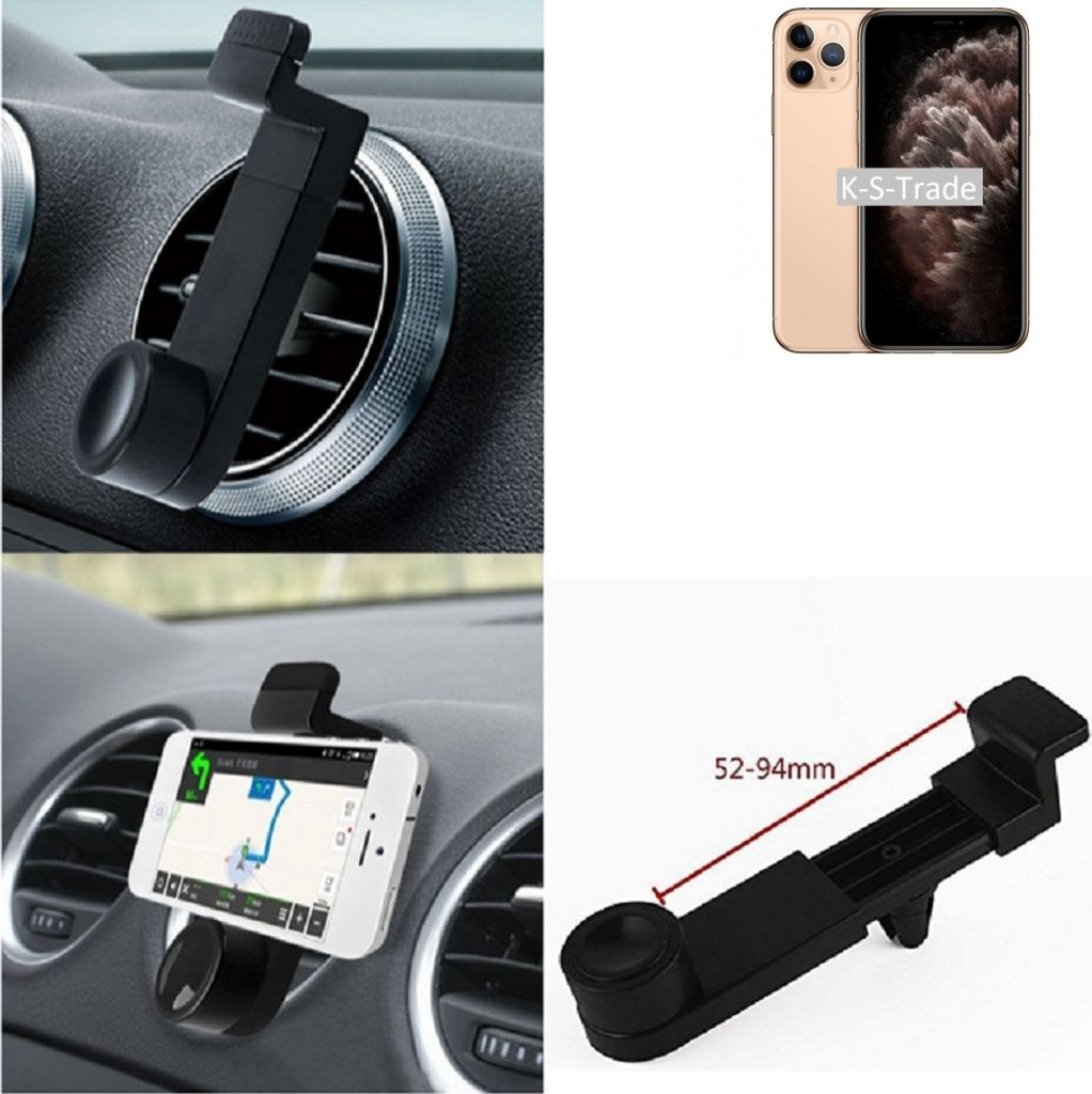 K-S-Trade Lüftungshalterung kompatibel mit Apple iPhone 11 Pro KFZ-Halterung Autohalterung Handy-halterung Lüftungsgitter Lüftungsschlitze Schwarz