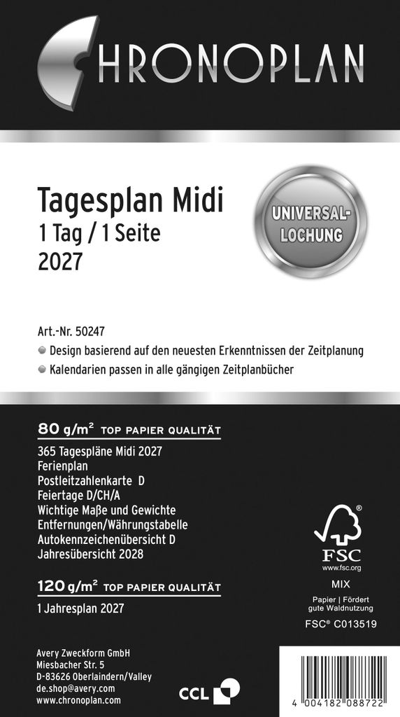 Chronoplan 50247, Tagesplan, 2027, Midi, weiß Produktbild 