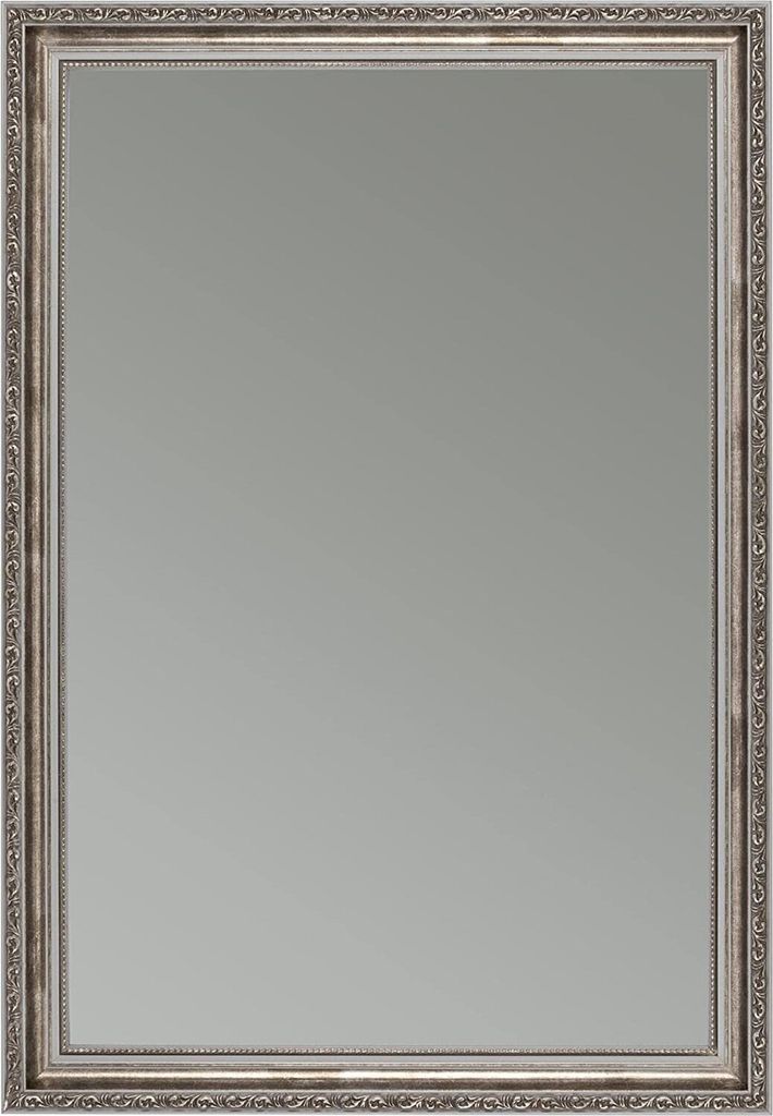 CLAMARO 'Viktor' Antik Wandspiegel mit Rahmen | Grau Silber | Shabby Chic Vintage Barock Spiegel mit Holzrahmen | Barockspiegel inkl. Metall Aufhä...