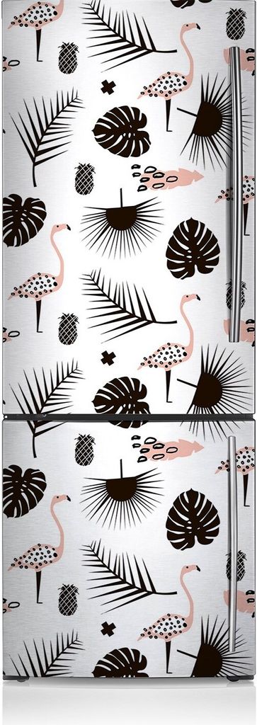 Magnetfolie Magnete Küche Kühlschrank Dekoration 70x190 cm - Blätter und Flamingos.