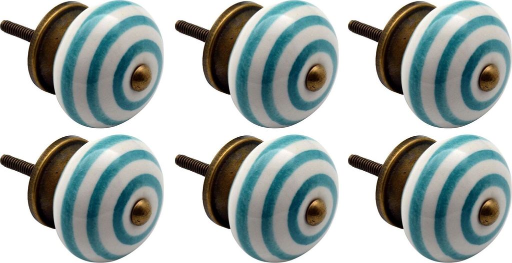 Runde Möbelknöpfe aus Keramik von Nicola Spring – Türkis gestreift – 6er-Pack