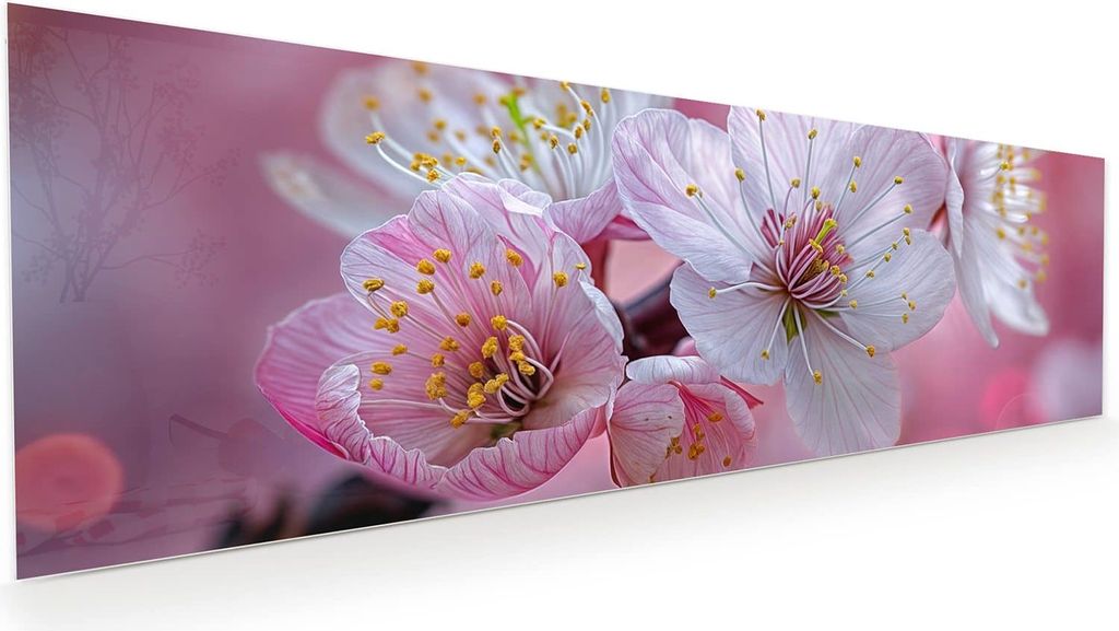 Glasbild 120x40cm in XXL für Wohnzimmer, Schlafzimmer Motiv Kirschblüten