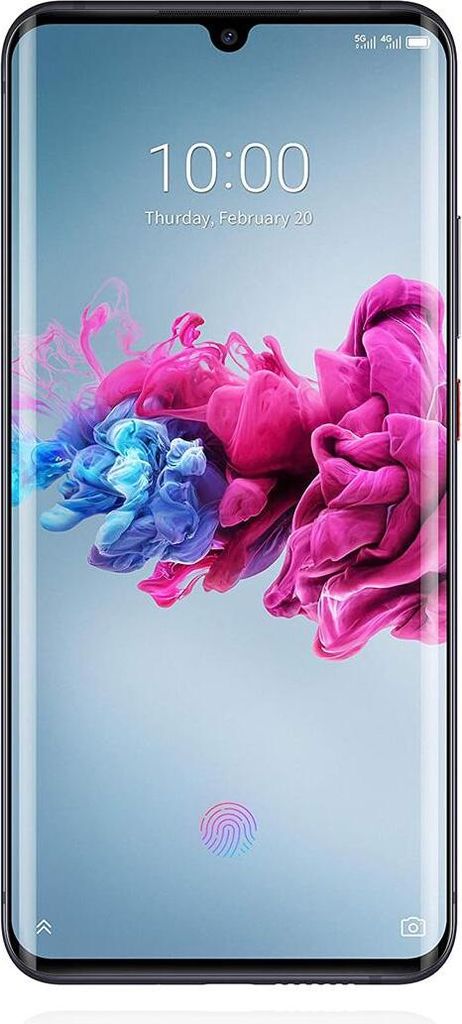 A smartphone with a colorful abstract wallpaper displayed on its screen.