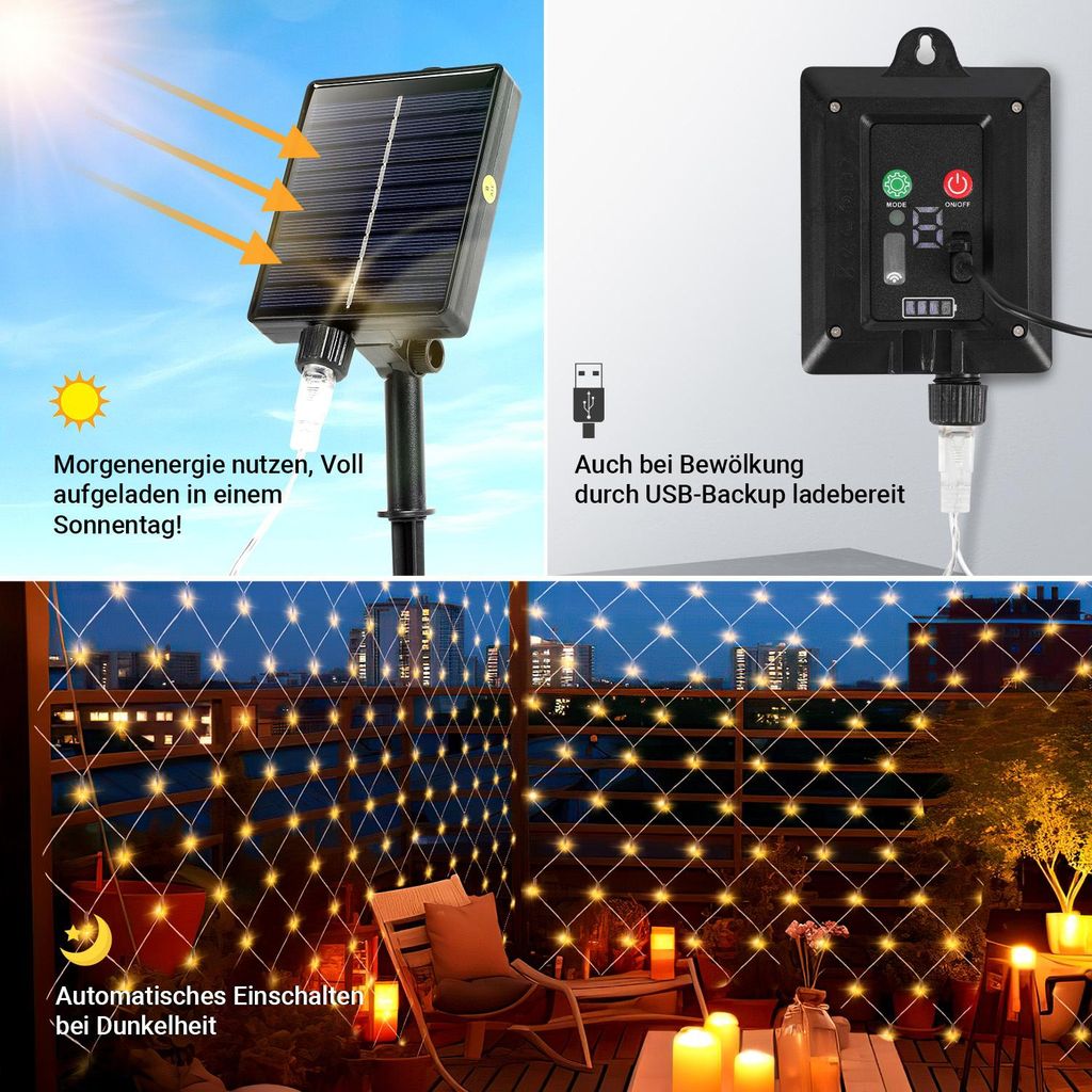 Izrielar Solar Lichternetz 1.5x1.5M Warmweiß Lichterkette