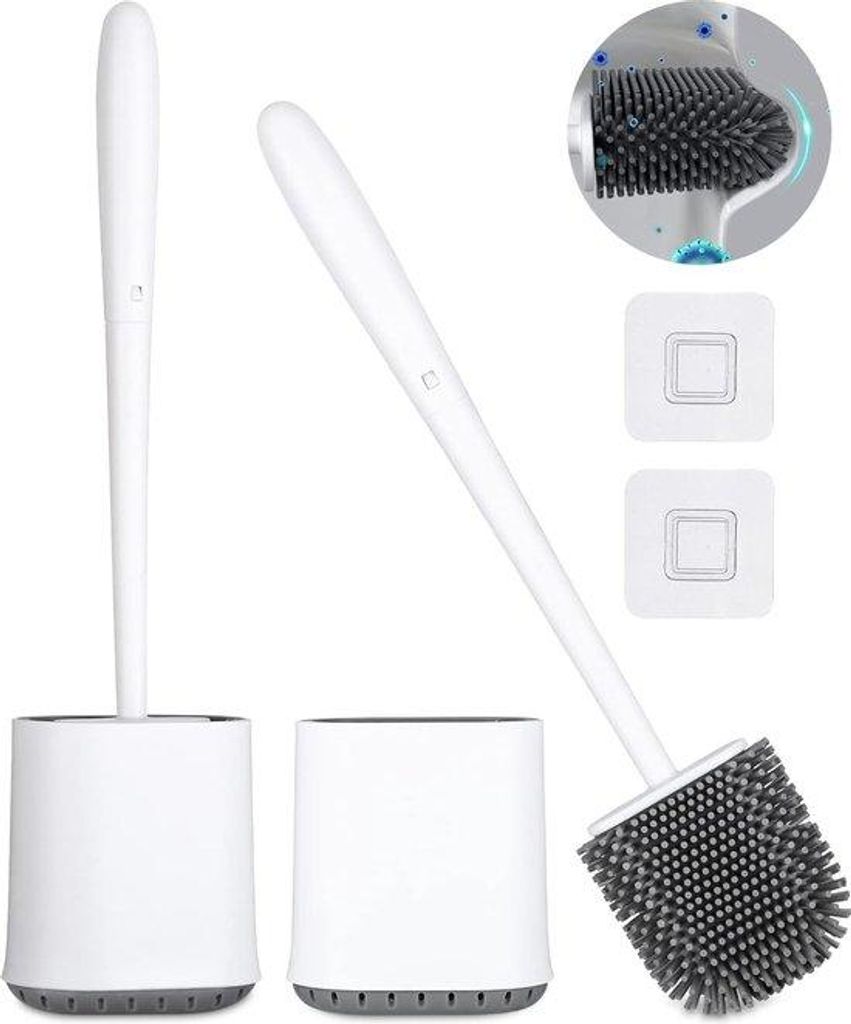 Toiletborstel Set mit 2 Stücken, Silikonkopf, schneller Trocknungsstand