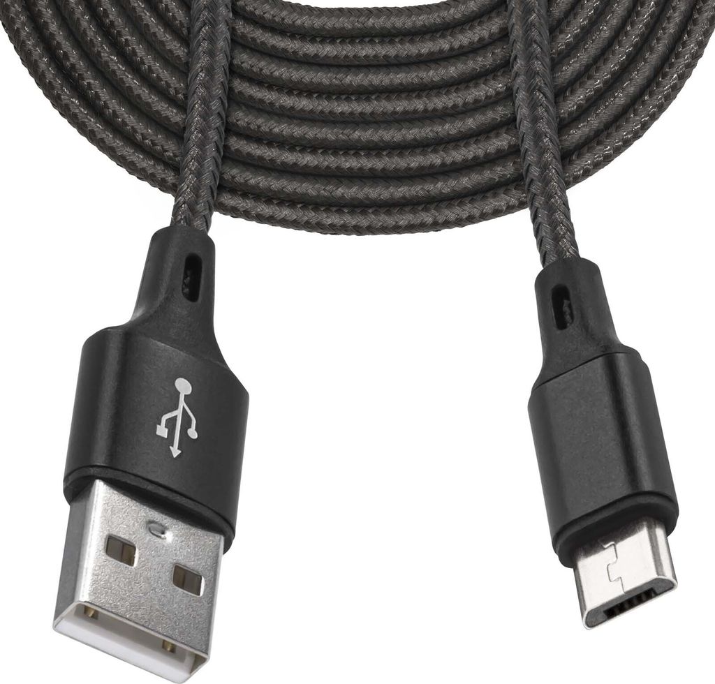 Mobilefox 3m Universal Micro USB Schnell Lade Daten Kabel Nylon Stecker Schwarz