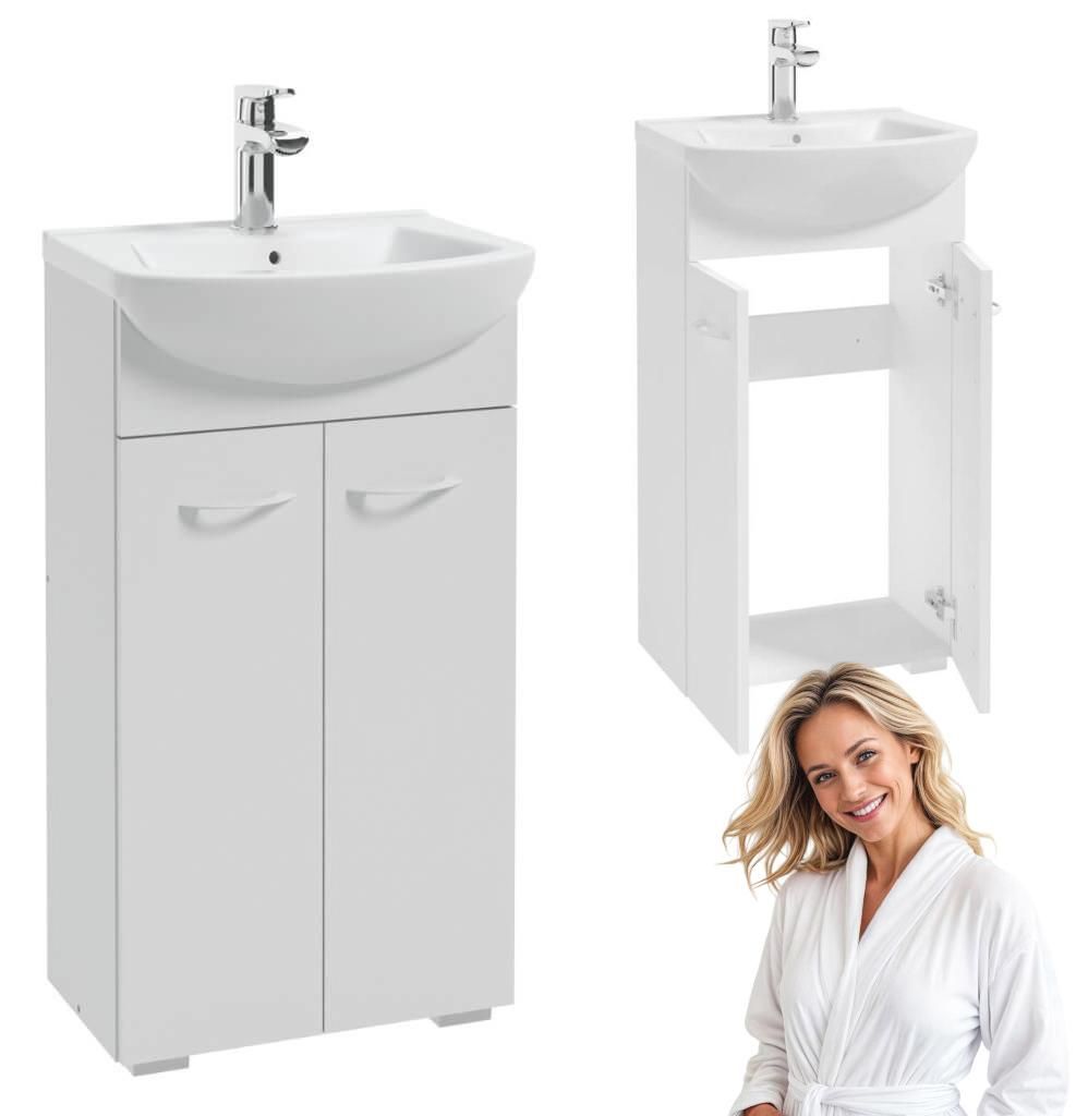 Aqua For You | Waschbeckenunterschrank Hera D45 - mit Waschbecken - Weiß - 43x79x25 Cm - 2 Türen - Badmöbel