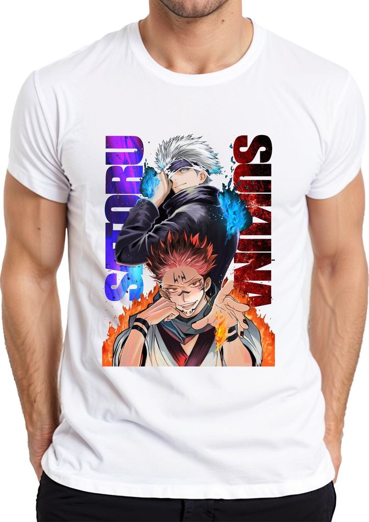 Jujutsu Kaisen Gojo Satoru Sukuna Flammen Augenbinde Geschenk Herren T-Shirt, Weiß, L