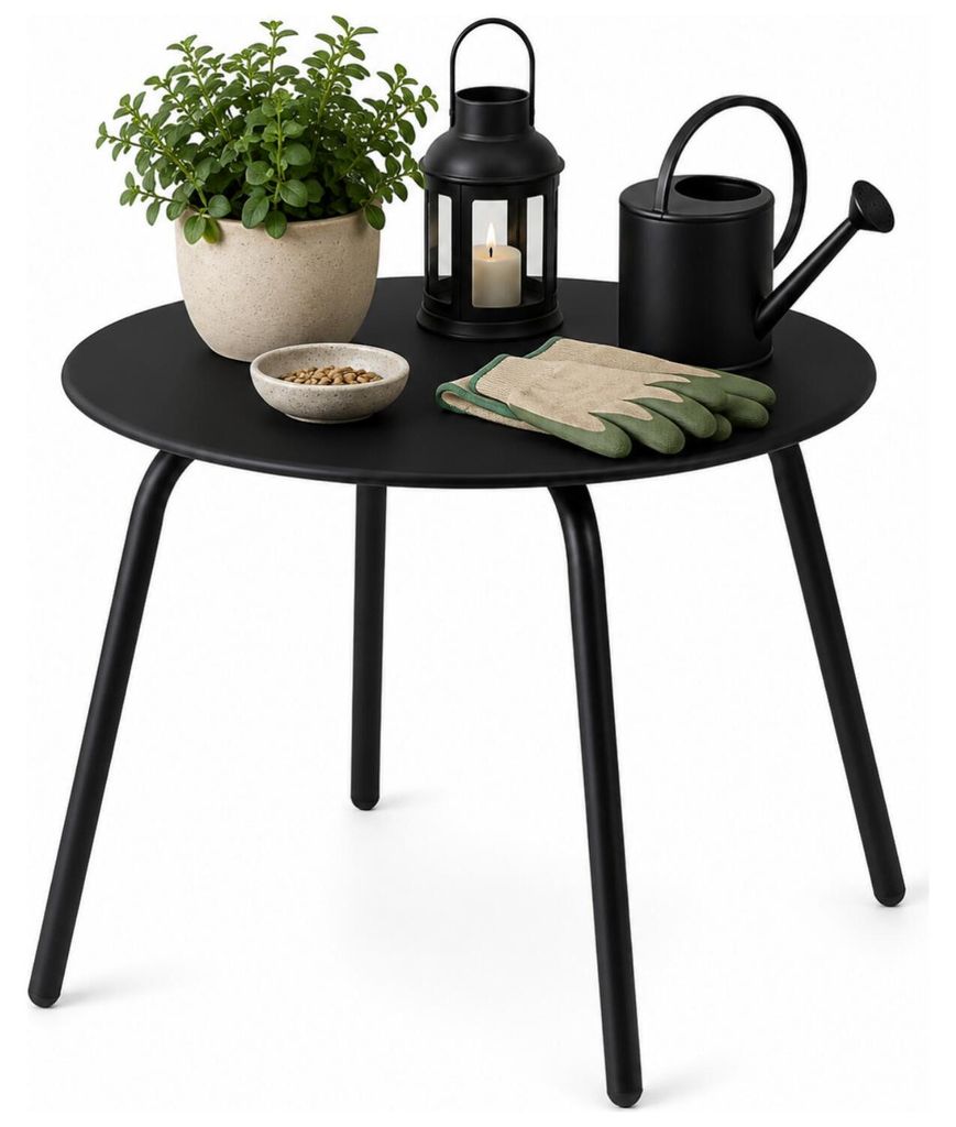 Gartenbeistelltisch - schwarz - Metall - Durchmesser 50 cm Produktbild 