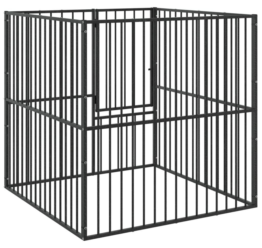 vidaXL Hundelaufstall 4-tlg. Schwarz Verzinkter Stahl